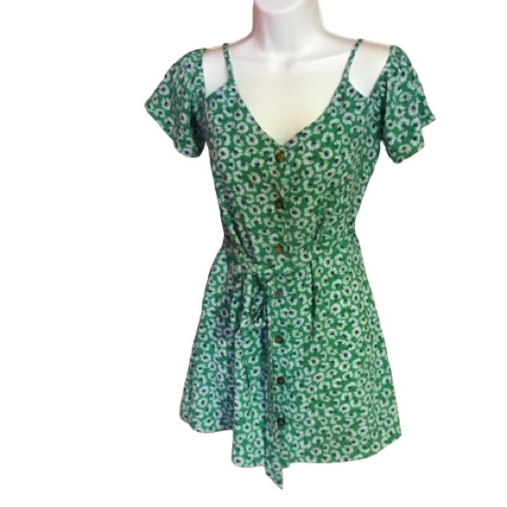 Soeechless Bright daisies cold shoulder mini dress
